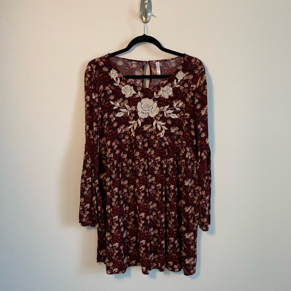 Floral Maroon Dress Size L
